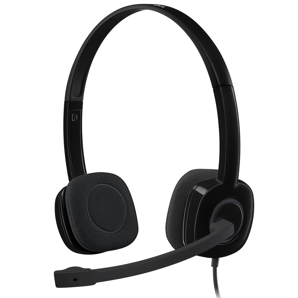 Logitech H151 Stereo Headset Light Weight Adjustable Headphones with Microphone 3.5mm jack In-line audio controls Noise-cancelling
