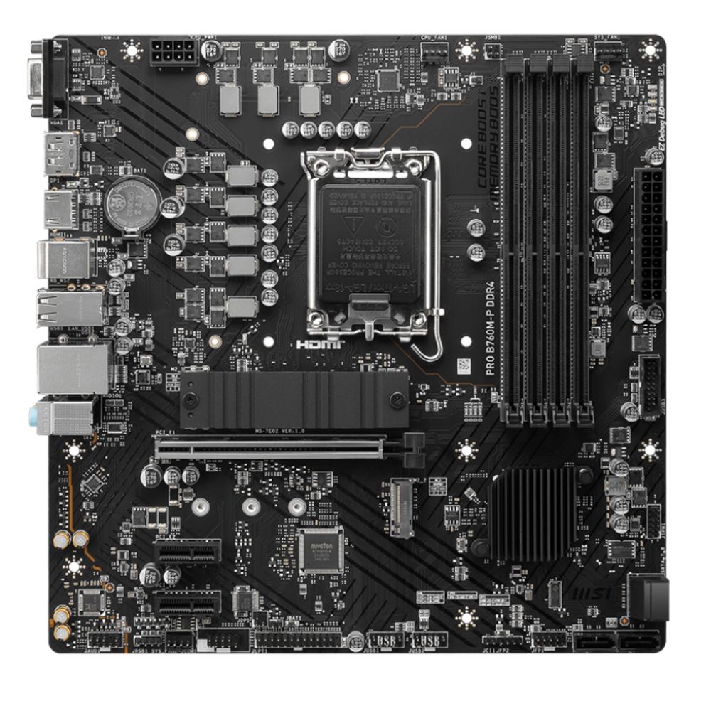 MSI PRO B760M-P DDR4 mATX Motherboard, 4x DDR4~128GB, 1x PCI-E x 16, 2x PCI-E x 1,  2x M.2, 4x SATA, 1x USB 3.2 , 4x USB 2.0, 1x USB-C