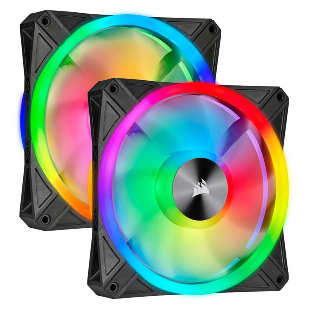 Corsair QL140 RGB Dual Fan Kit with Lighting Node Core, ICUE, 140mm RGB LED PWM Fan 26dBA, 50.2 CFM, 2 Fan Pack