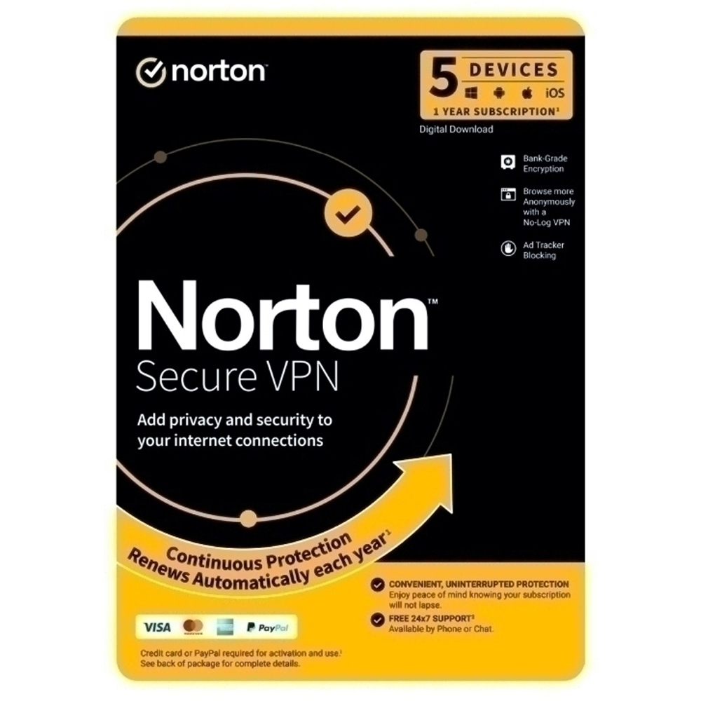 Norton WiFi Privacy Secure VPN 5 Devices 1 Year Email Key 