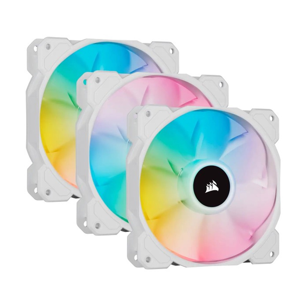 Corsair White SP120 RGB ELITE, 120mm RGB LED PWM Fan with AirGuide, Triple Pack with Lighting Node CORE (LS)