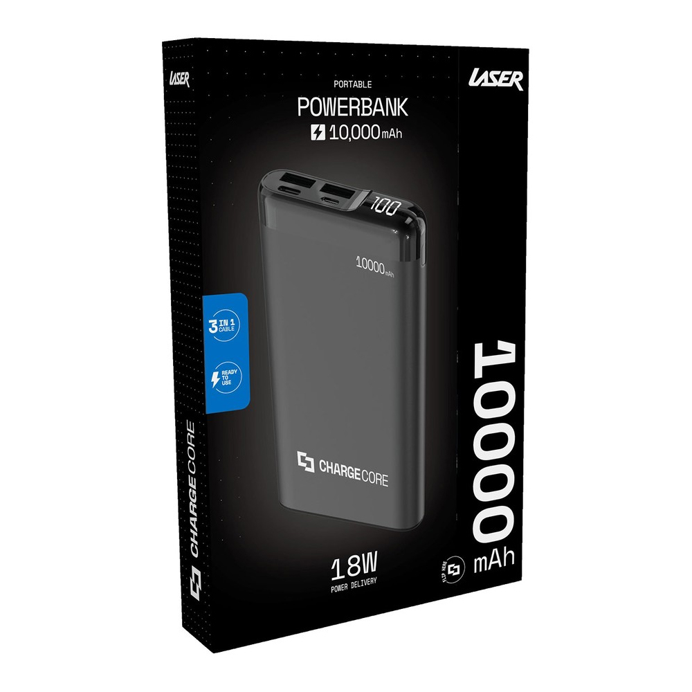 Precision 10000mAh Power Bank with 3 in 1 Cable Black