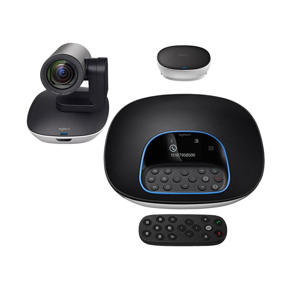 Logitech Group- Conference Cam Group HD Video Conferencing Webcam for Med-Large Meeting Rooms 1080p Pan Tilt Zoom Camera & Speakerphone BT NFC