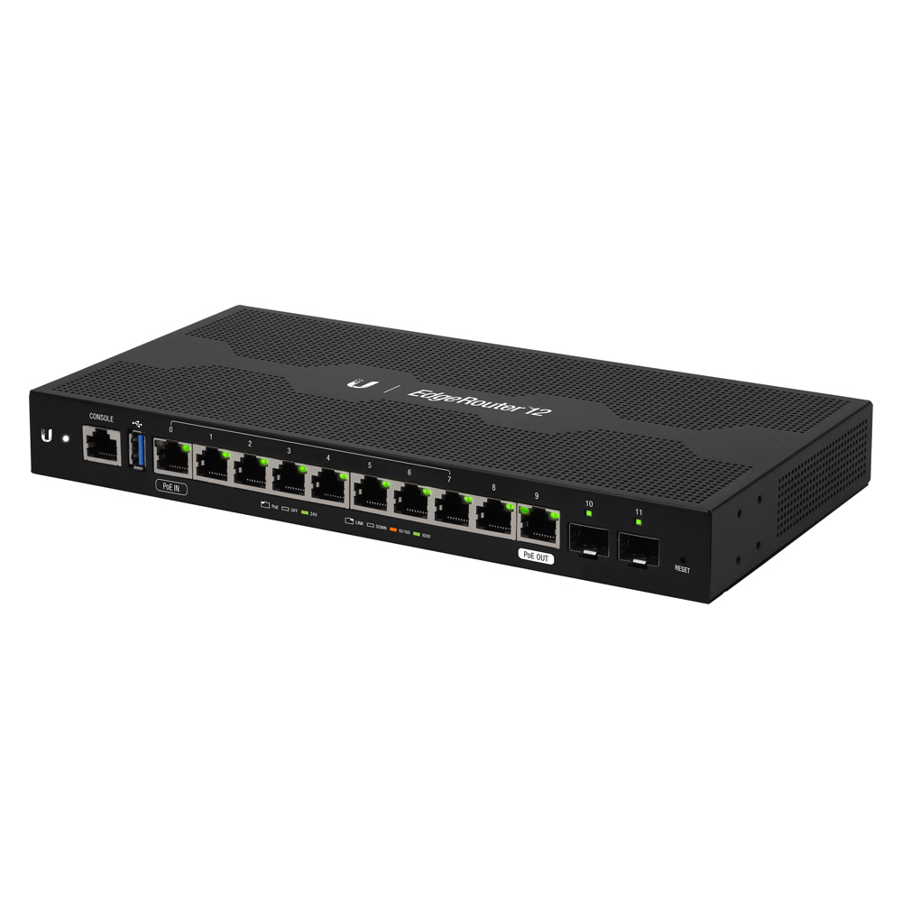 Ubiquiti EdgeRouter 12 - 10-Port Gigabit Router, 2 SFP Ports- 24v Passive PoE In and Out (Limited) - 1GHz Quad Core Processor - 1GB RAM,  Incl 2Yr War