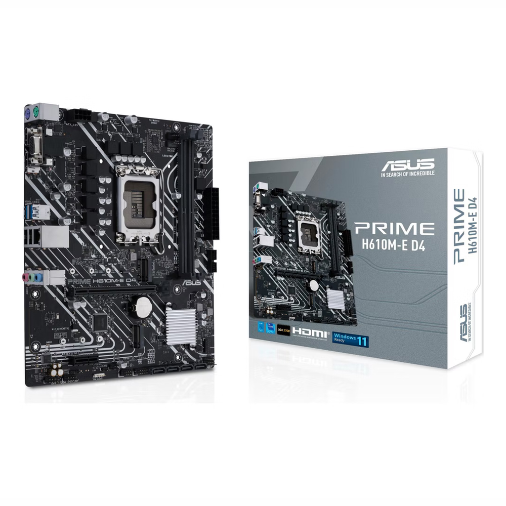 Asus ASUS, PRIME-H610M-E-D4, INTEL, INTEL 12 to 13th, LGA1700, 2x DDR5, 64G, Upto 3200, PCIe 4 - 1x16