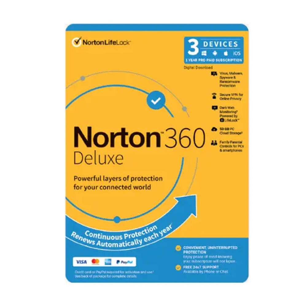 Norton 360 Deluxe 3 Devices 1Yr Retail Box VPN DarkWeb
