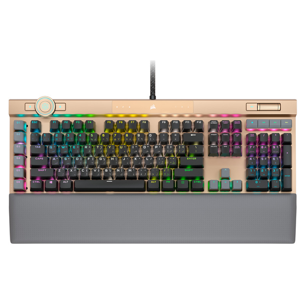 Corsair K100 RGB, Optical Switch, AXON 44-Zone RGB, PBT Double-Shot Keycaps, Gold,  Mechanical Gaming Keyboard (LS)