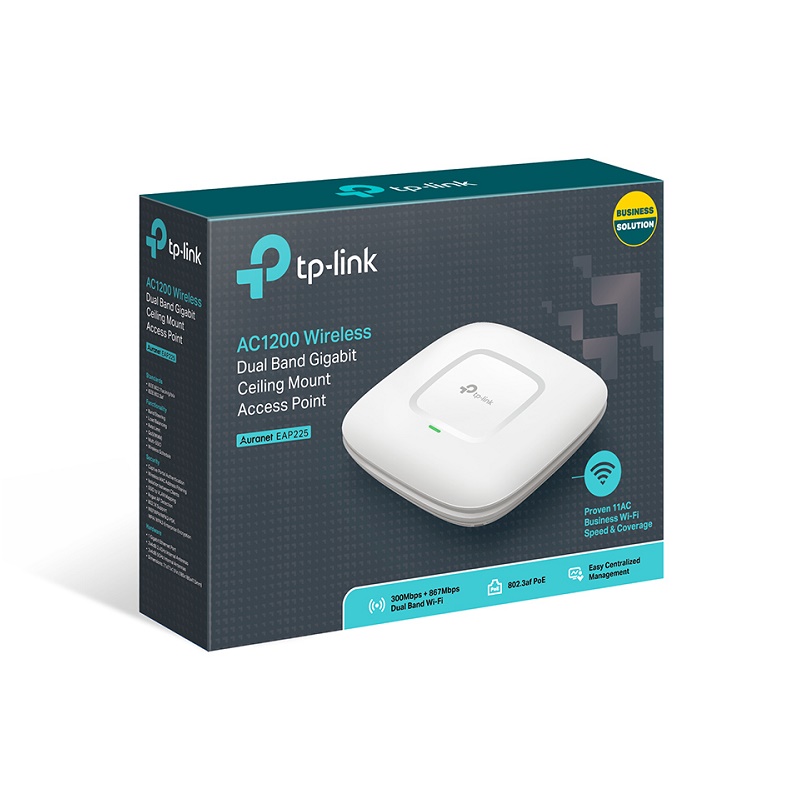 TP-LINK WIRELESS ACCESS POINT, AC1350, GbE POE, CEILING & WALL MOUNT, 5YR WTY EAP225