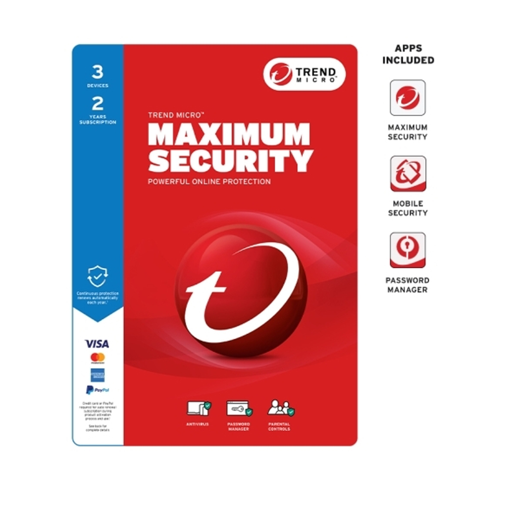 Trend Micro Maximum Security 3 Devices, 2 Year Retail 