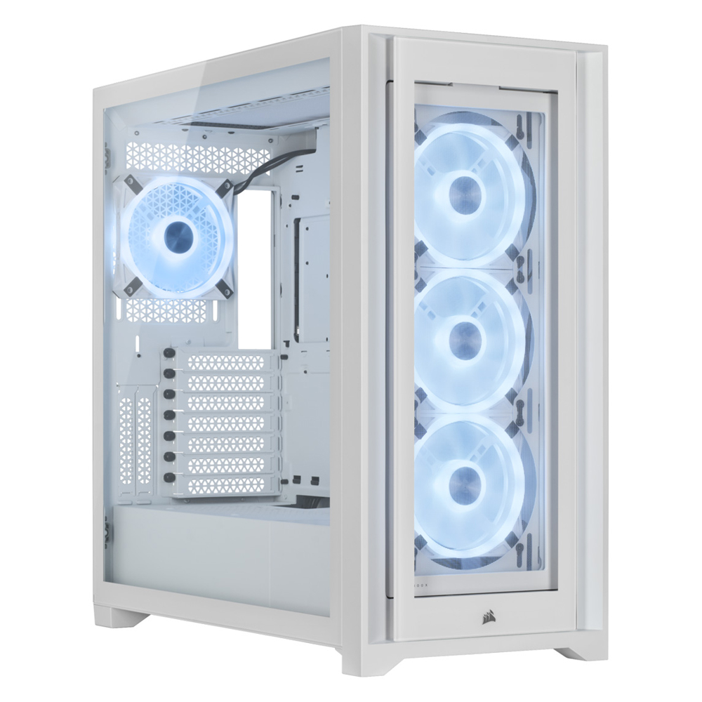 CORSAIR iCUE 5000X RGB QL Edition, ATX, E-ATX,USB Type-C, 3x 360mm LC, 4x pre-installed QL120 ARGB fans & Lighting Node CORE, All White Case (LS)