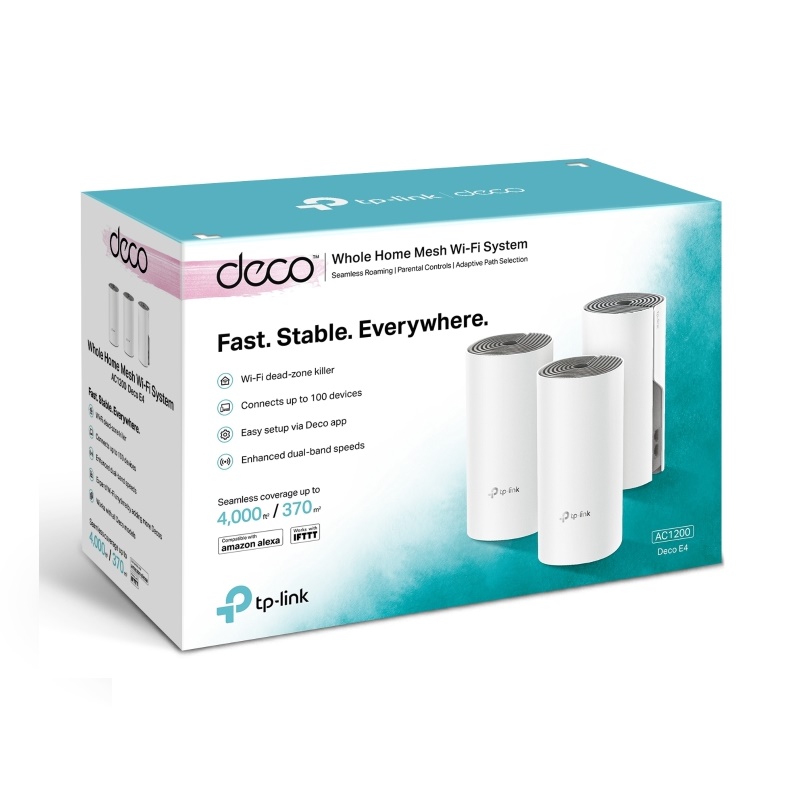 TP-Link Deco E4(3-pack) AC1200 Whole Home Mesh Wi-Fi System, ~370sqm Coverage