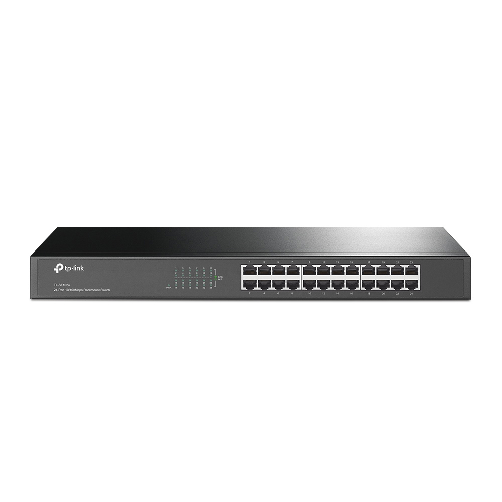TP-LINK 24-PORT UNMANAGED RACKMOUNT SWITCH, 10/100 RJ45(24), STEEL CASE, 5YR WTY TL-SF1024