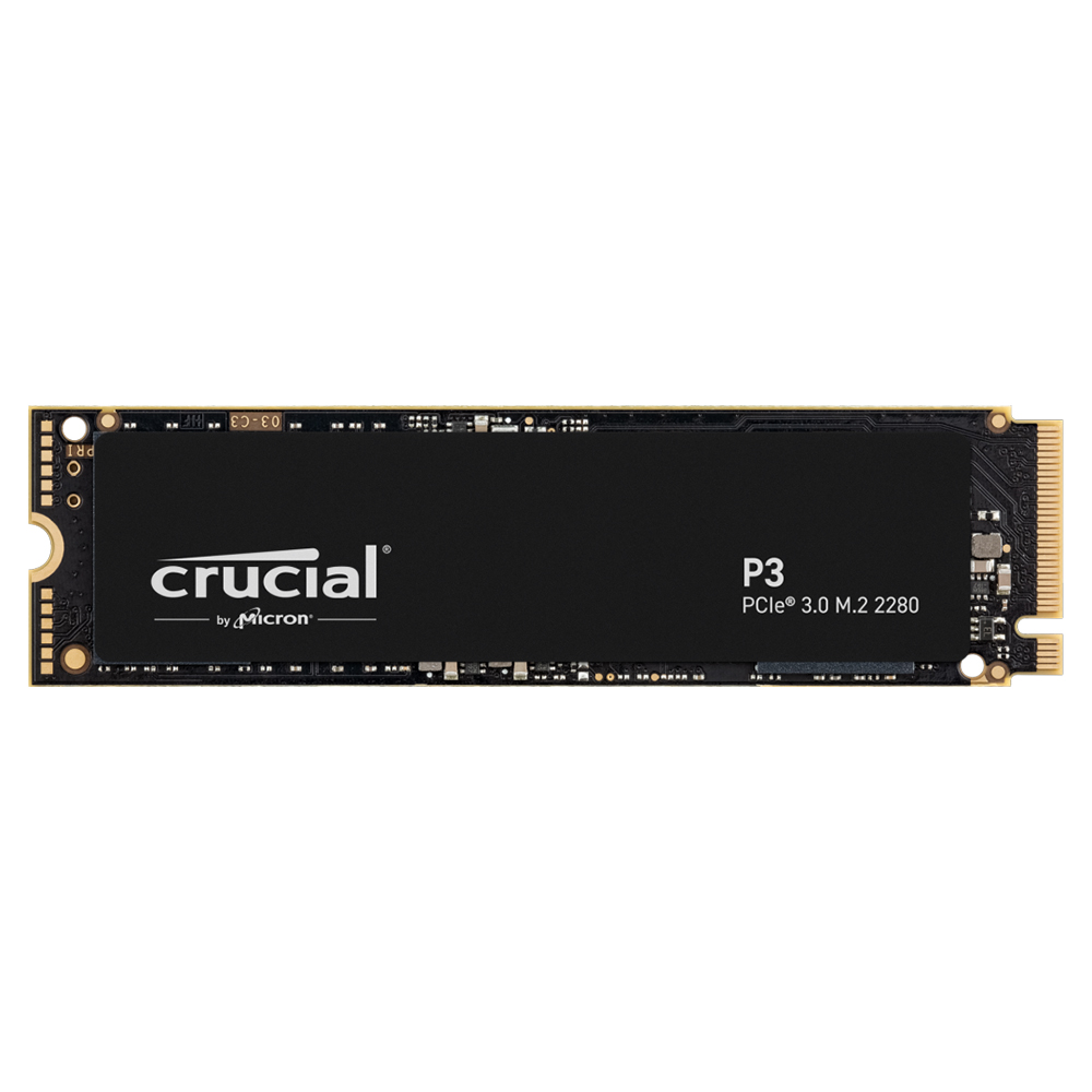 Crucial P3 500GB Gen3 NVMe SSD 3500/1900 MB/s R/W 110TBW 350K/460K IOPS 1.5M hrs MTTF Full-Drive Encryption M.2 PCIe3 5yrs